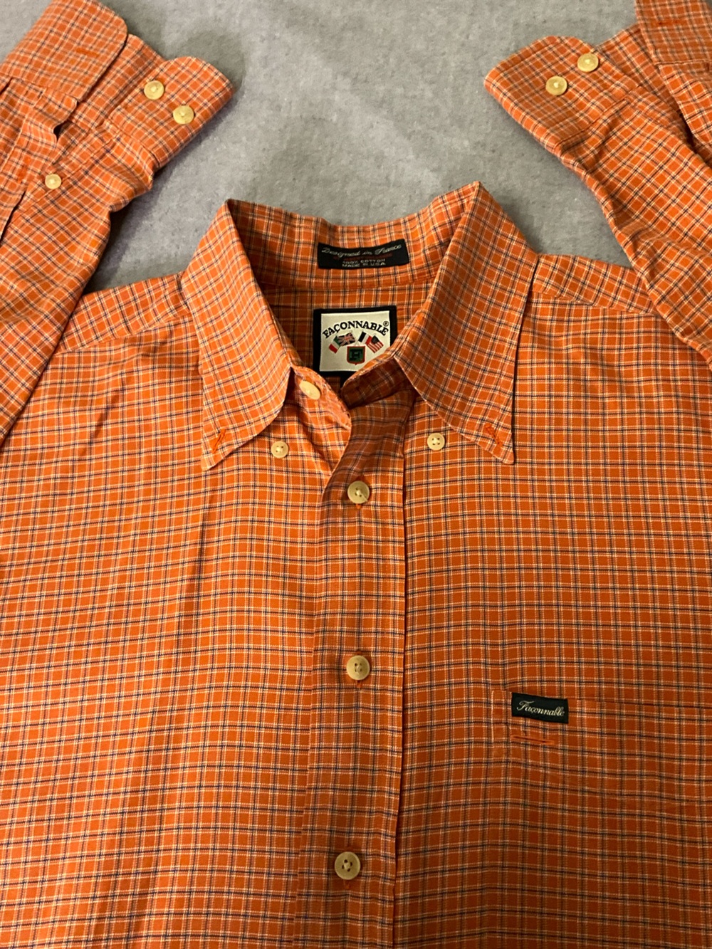 Faconnable Orange Plaid Long Sleeve Shirt